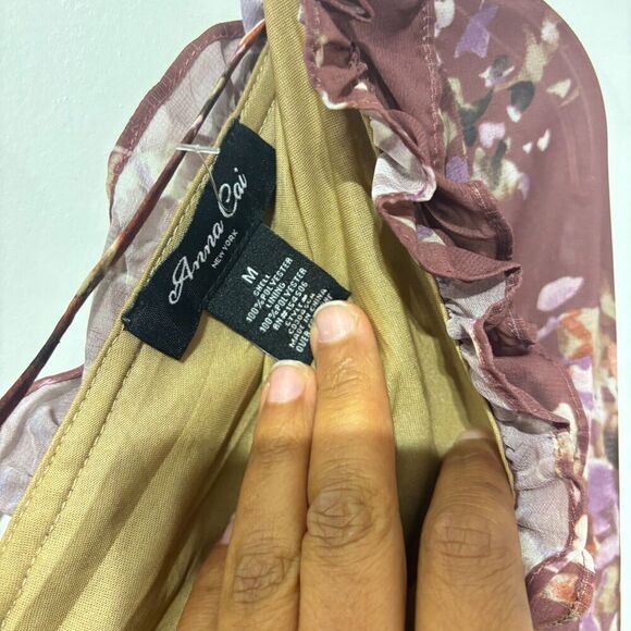 Anna Cai New York Womens Brown Smocked Ruffle Boho Fit & Flare Dress Size Medium - Picture 5 of 8